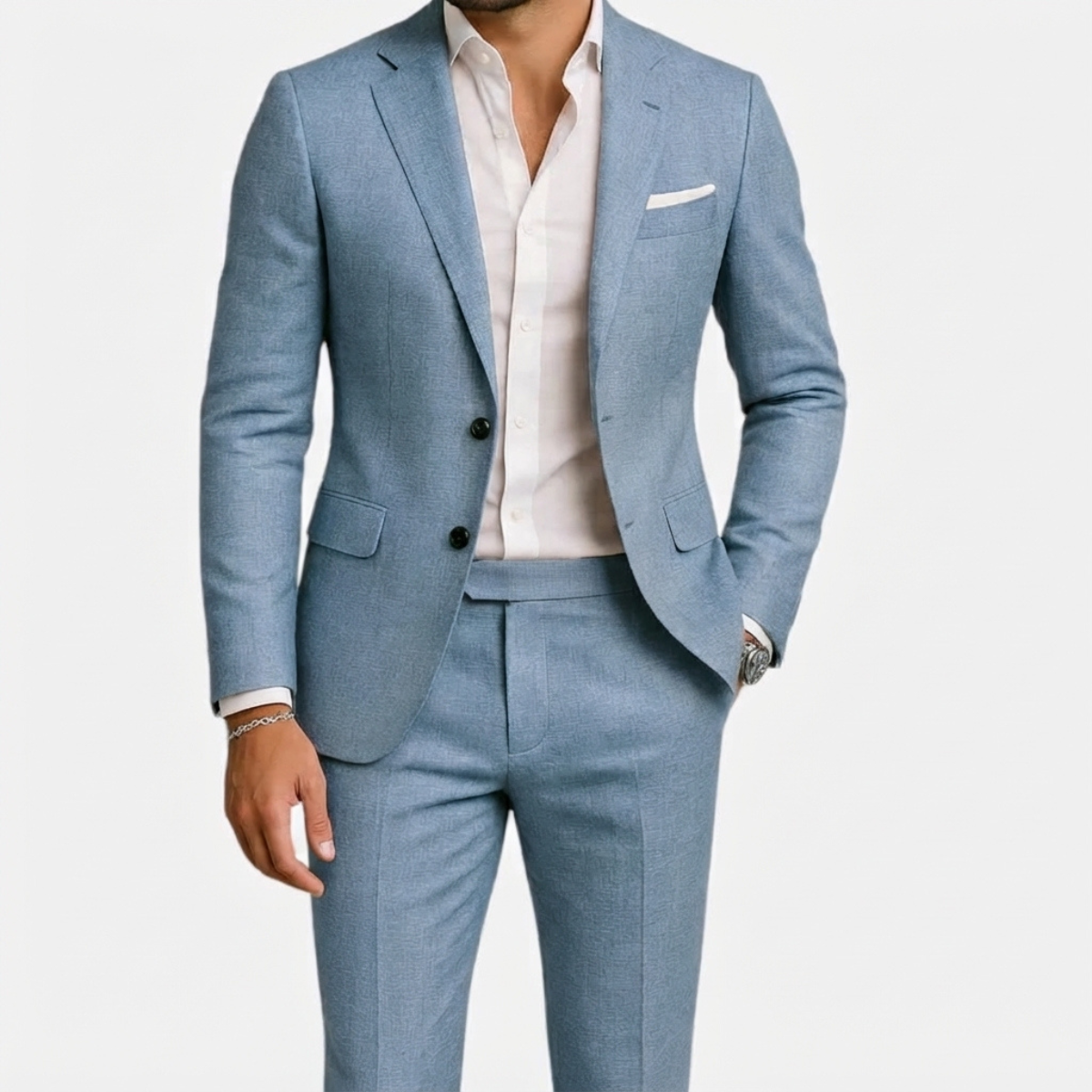 costume homme coupe droite veste et pantalon en bleu aqua
