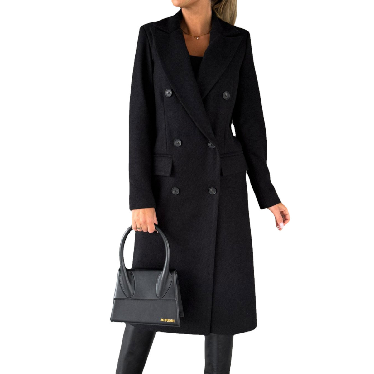 manteau femme col à revers coupe droite en noir