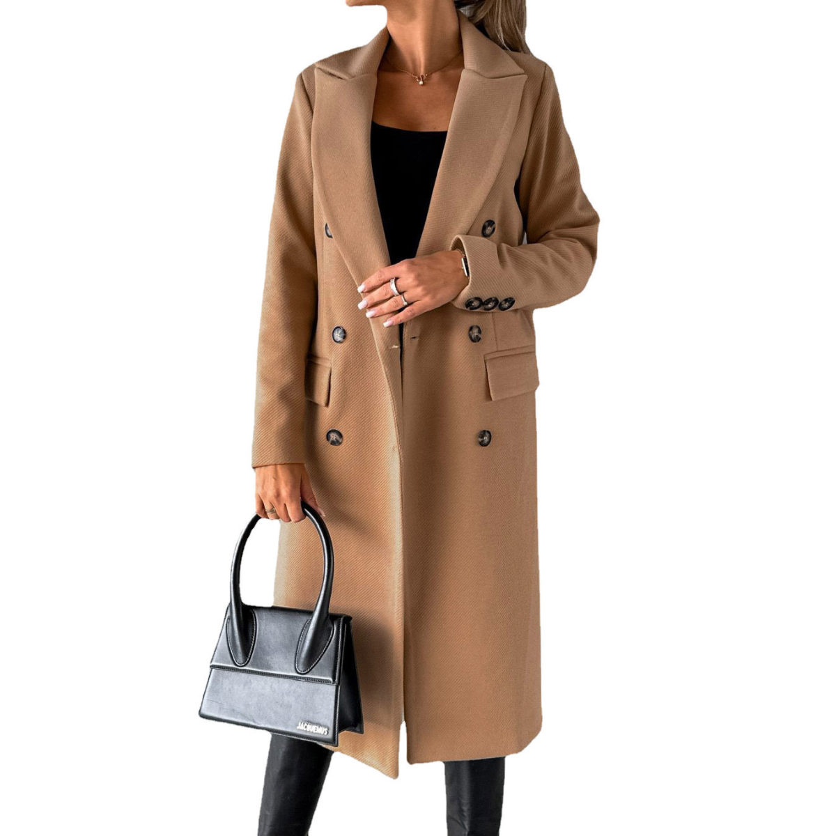 manteau femme col à revers coupe droite en marron