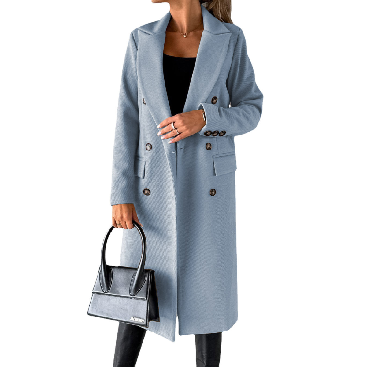 manteau femme col à revers coupe droite en Bleu clair