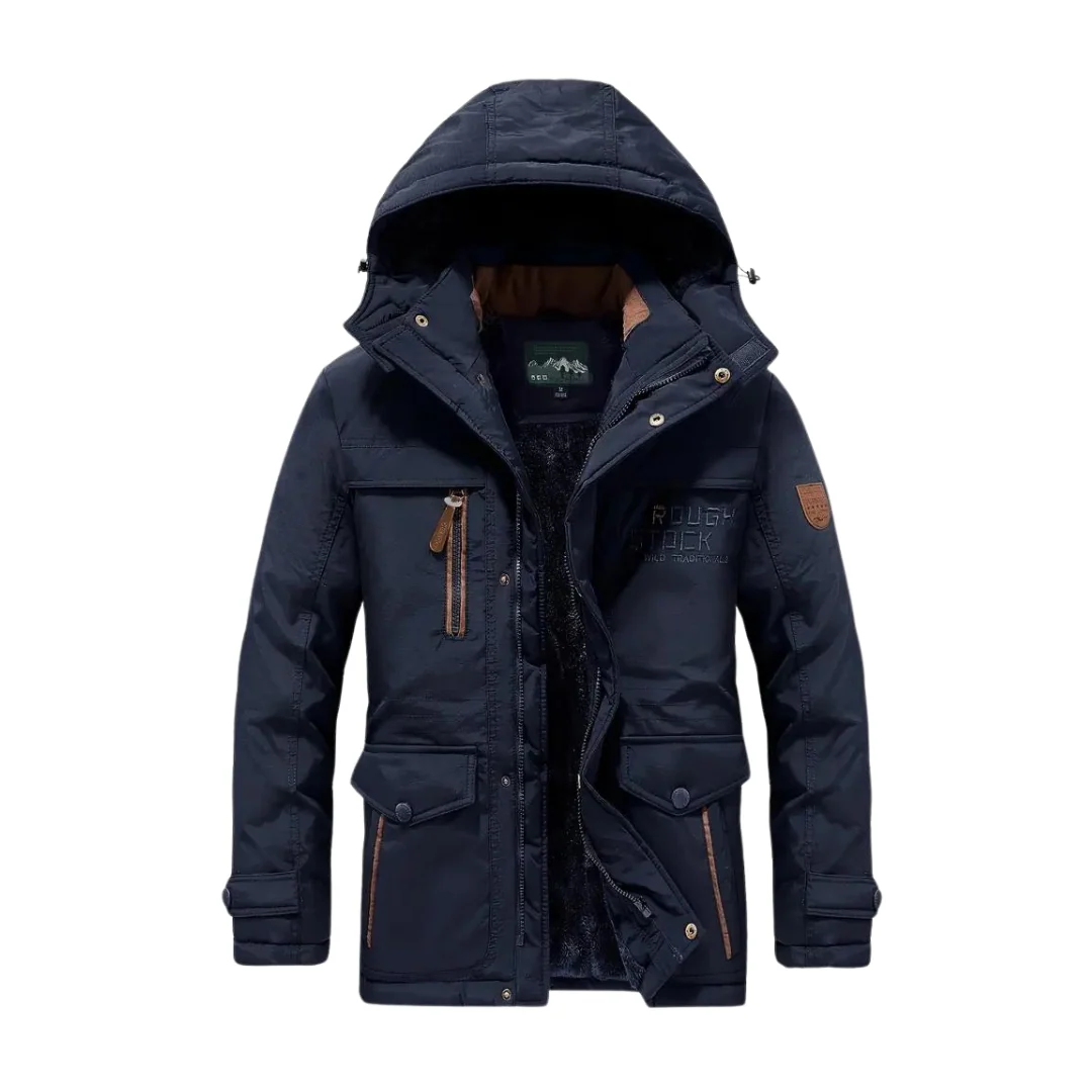 parka homme hiver imperméable à capuche doublée en bleu marine