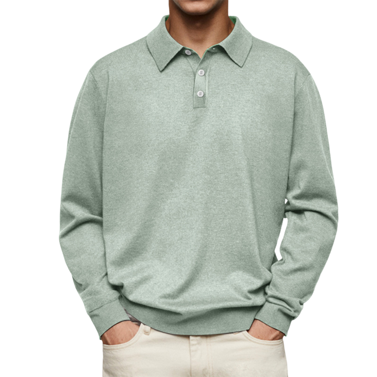 polo homme manches longues coupe droite en vert clair