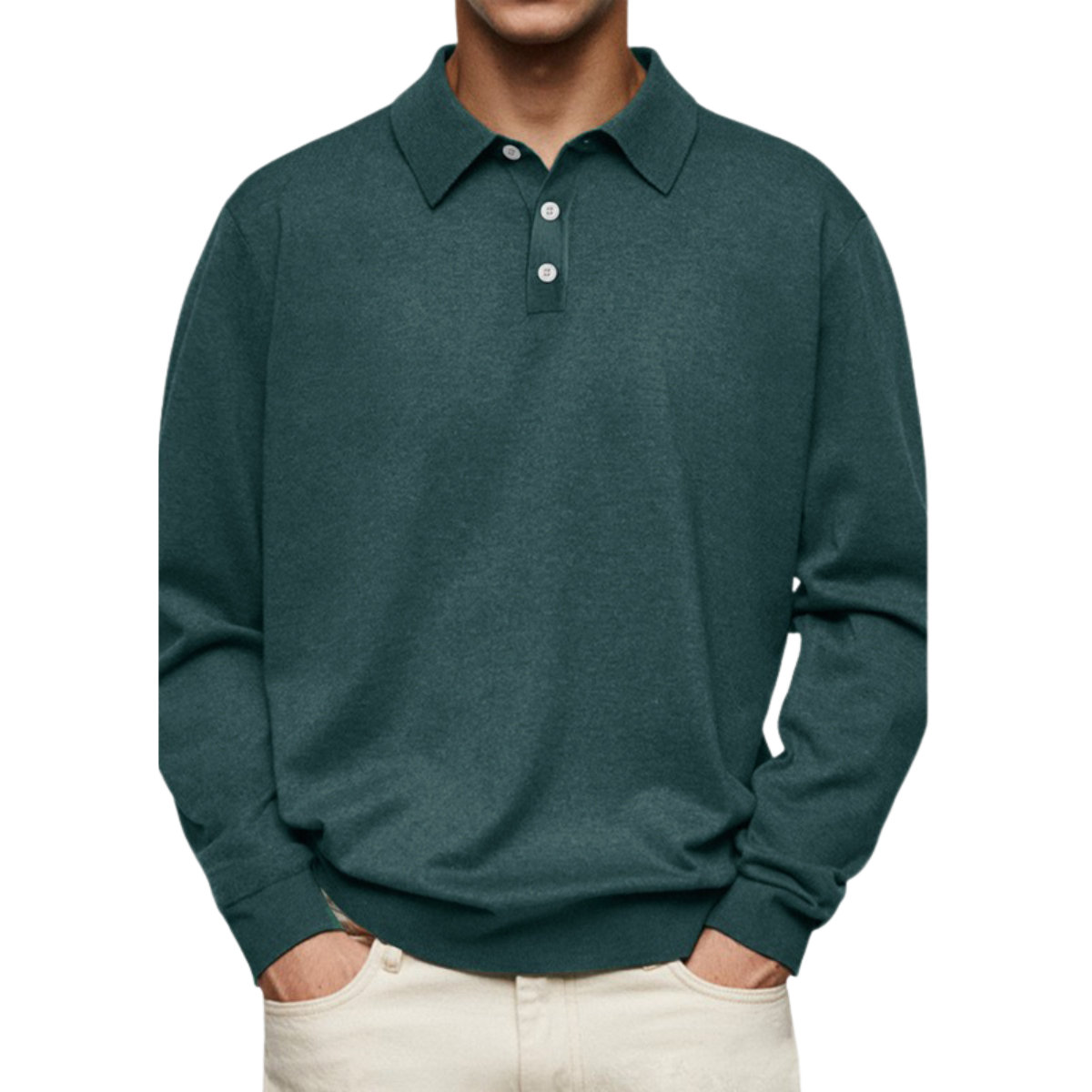 polo homme manches longues coupe droite en vert foncé