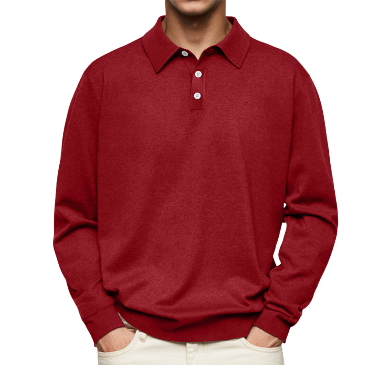 polo homme manches longues coupe droite en rouge