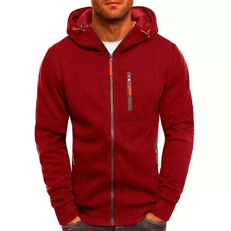 sweat à capuche homme zippé léger multi-poches en Rouge