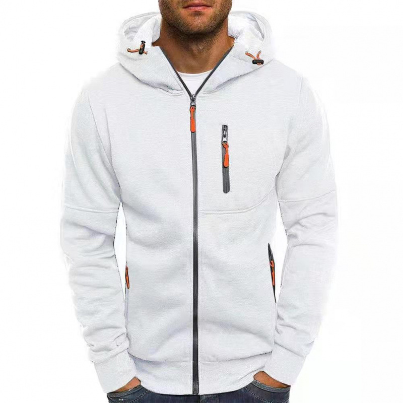 sweat à capuche homme zippé léger multi-poches en blanc