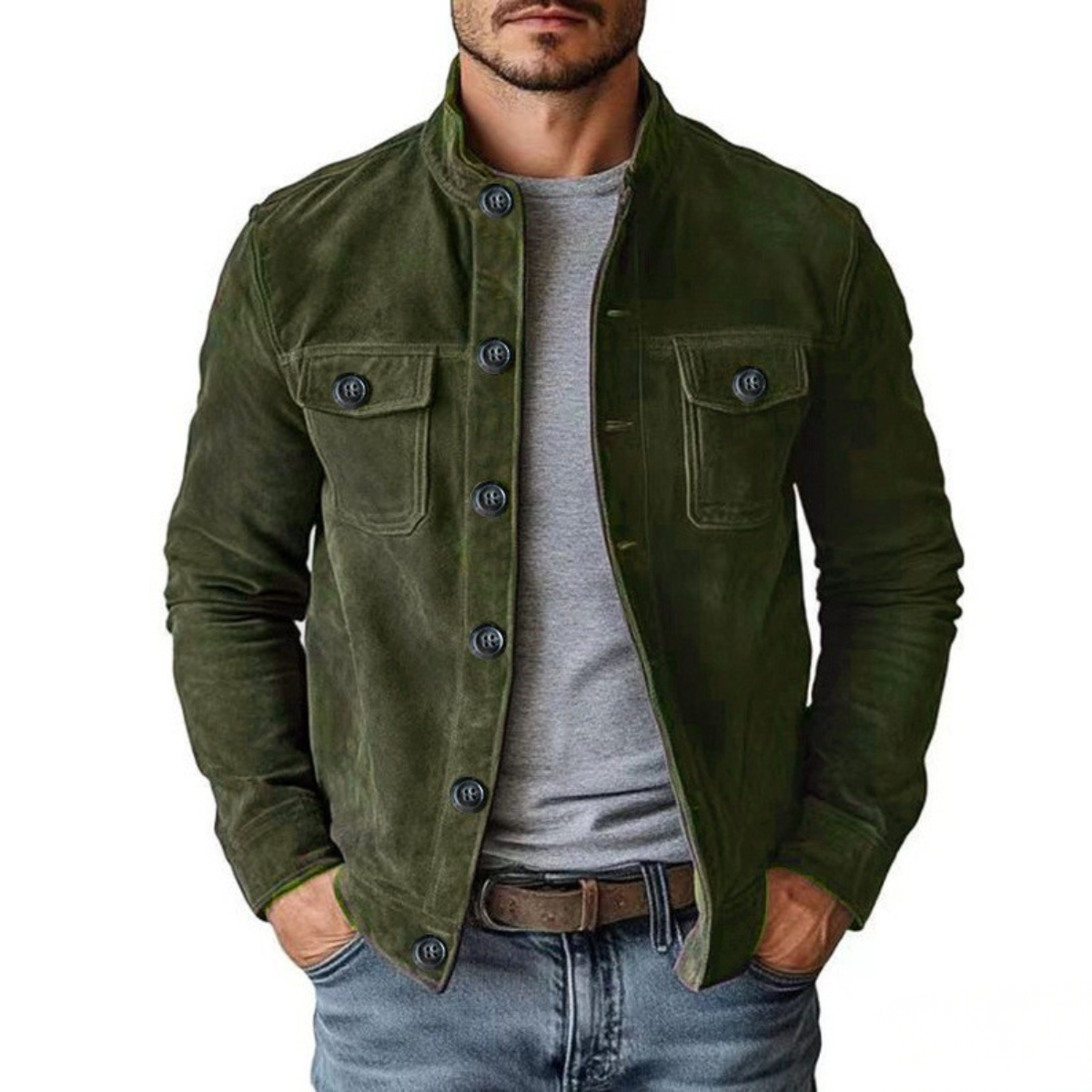 veste homme coupe ajustée col chemise en Vert