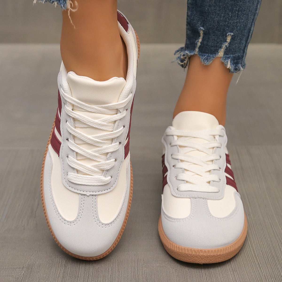 basket femme style rétro semelle gomme en rouge vin