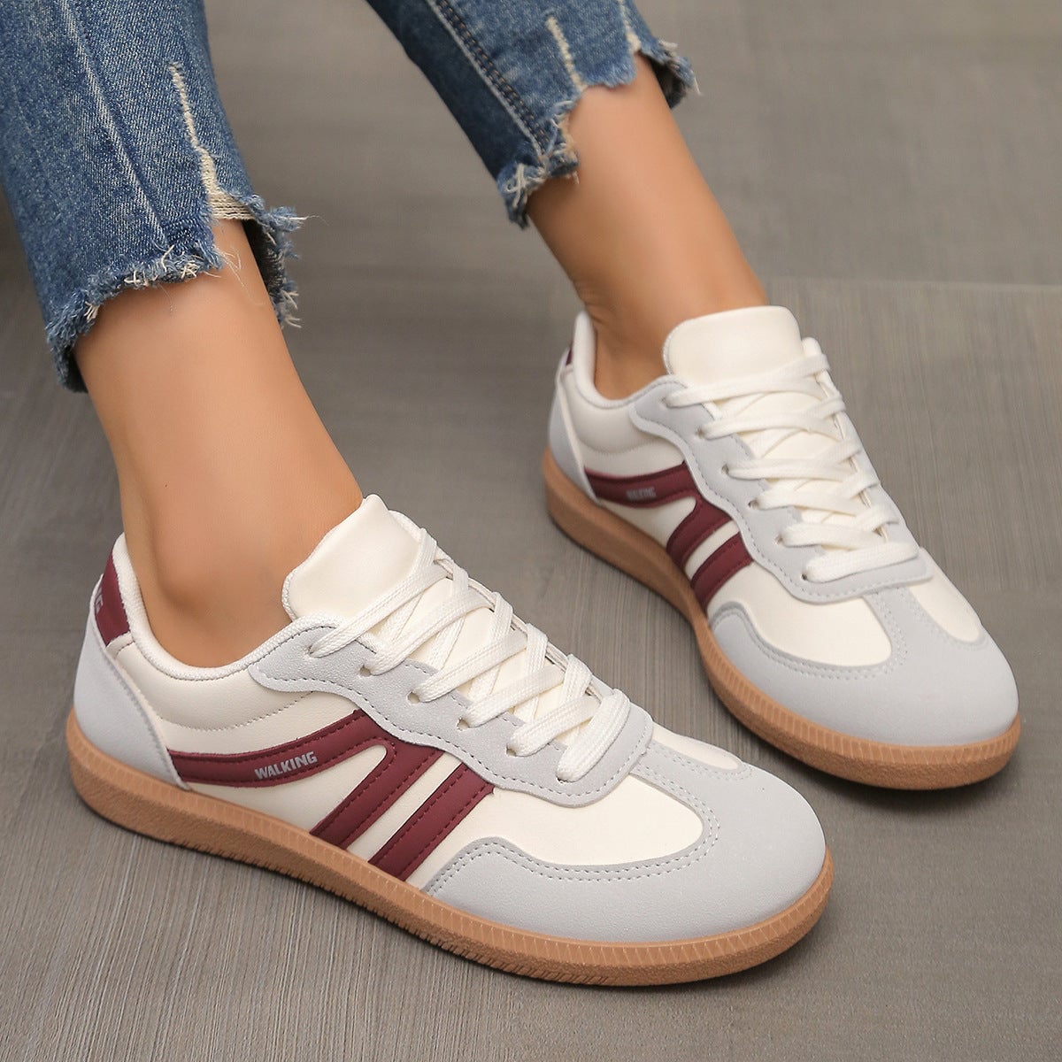 basket femme style rétro semelle gomme en rouge vin
