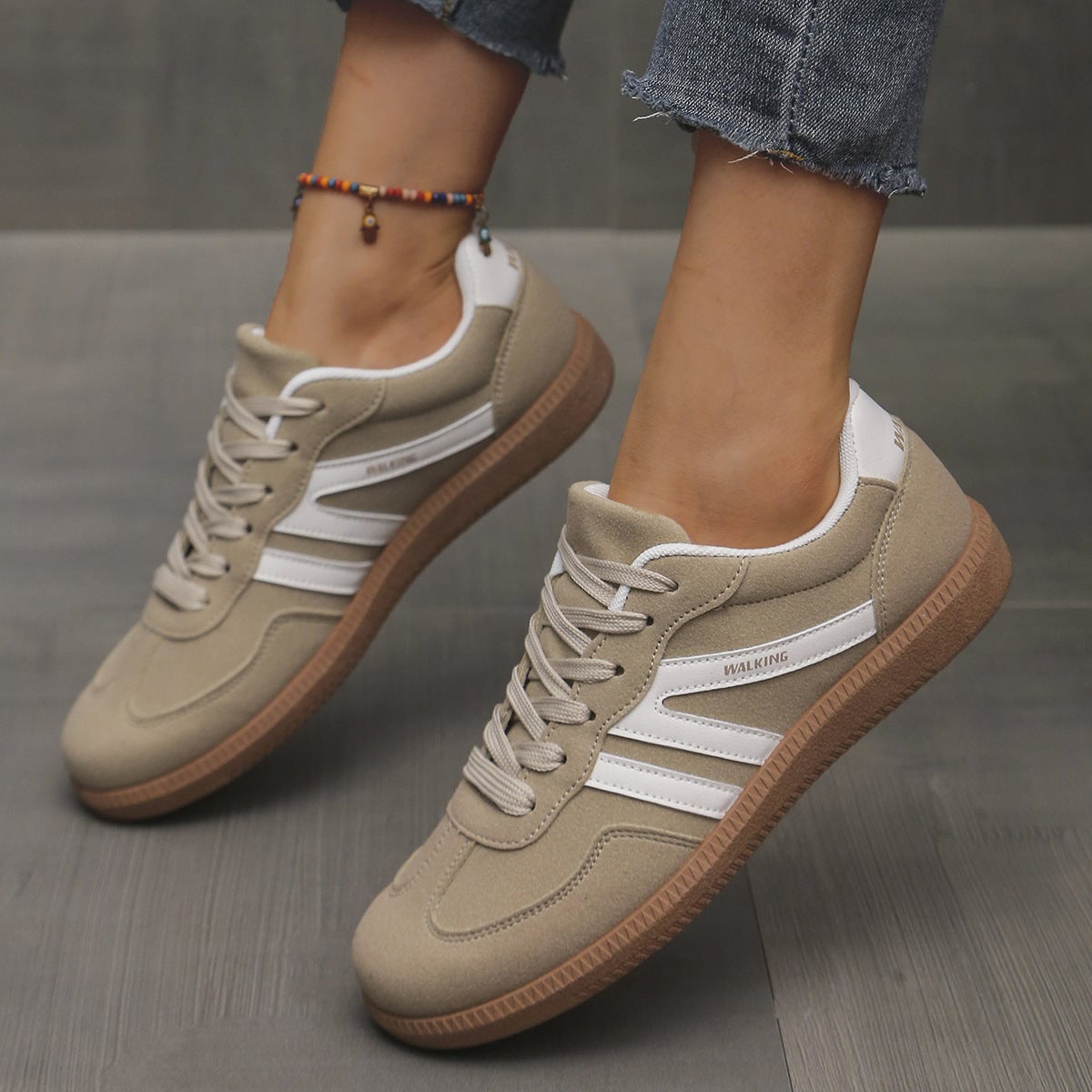 basket femme style rétro semelle gomme en kaki