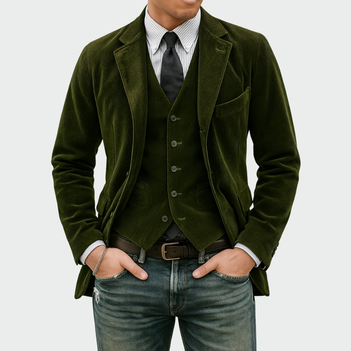 blazer homme décontracté avec gilet en vert