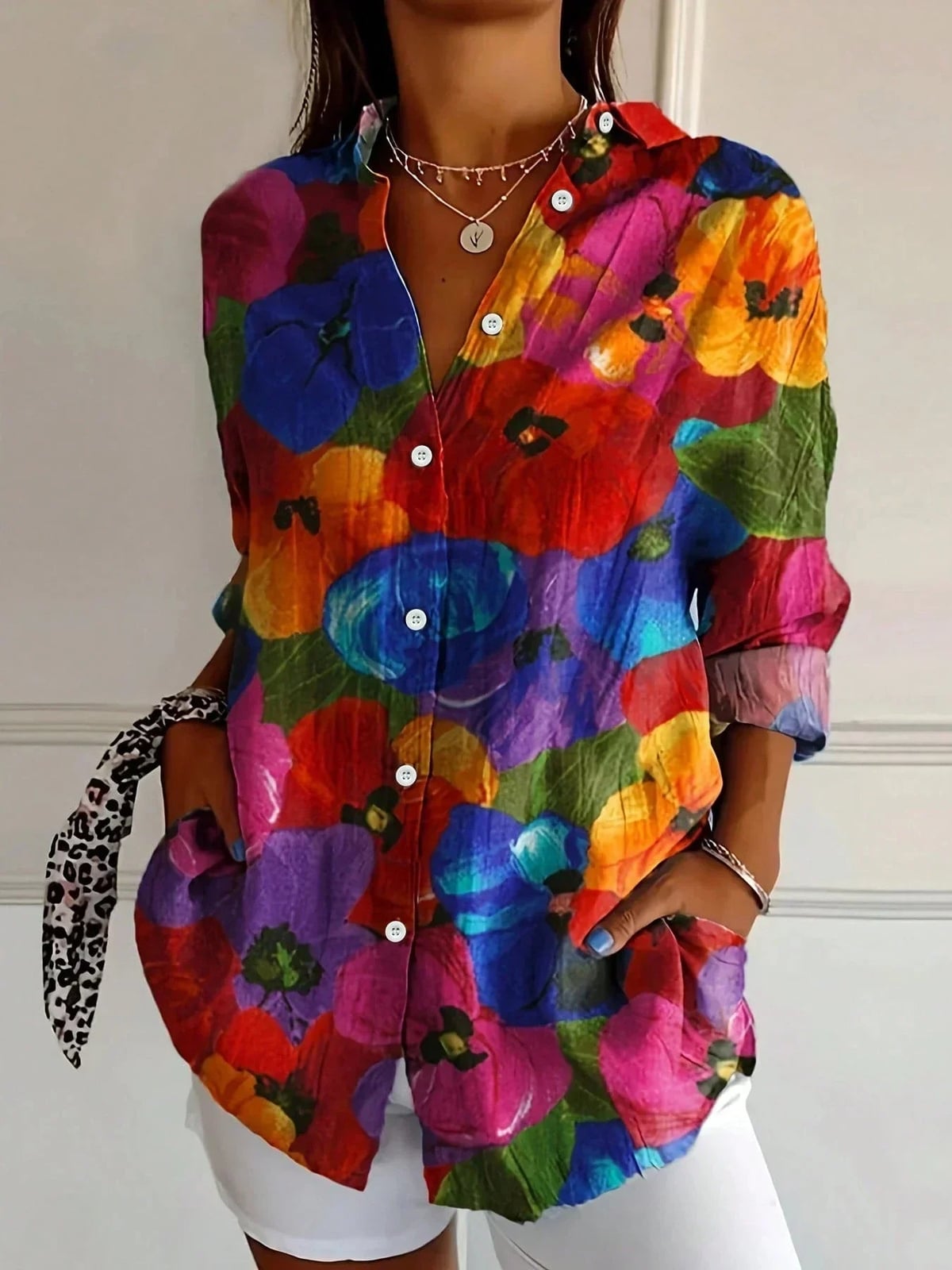 blouse femme manches longues imprimé fleuri en Multicolore2