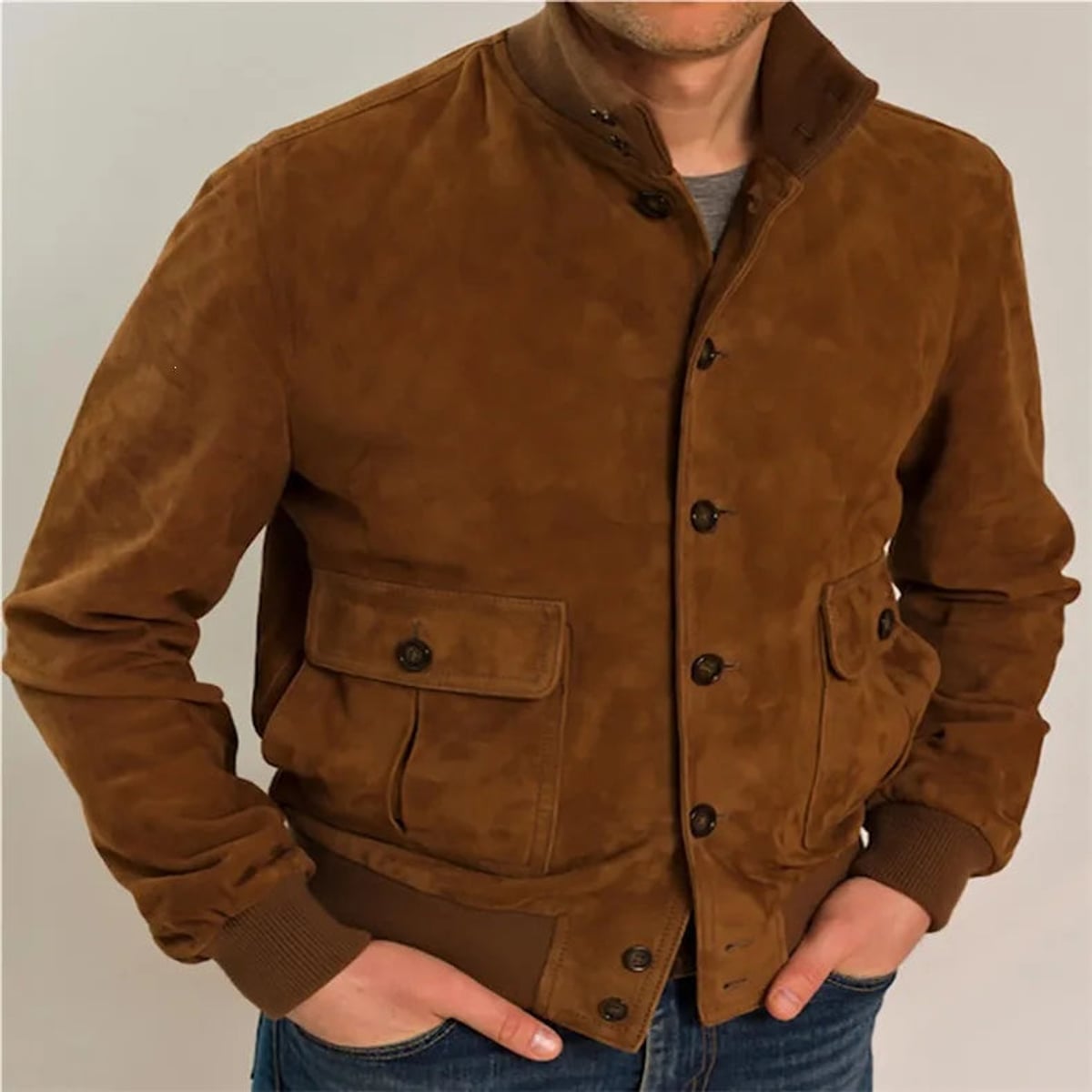 blouson homme col montant poches plaquées