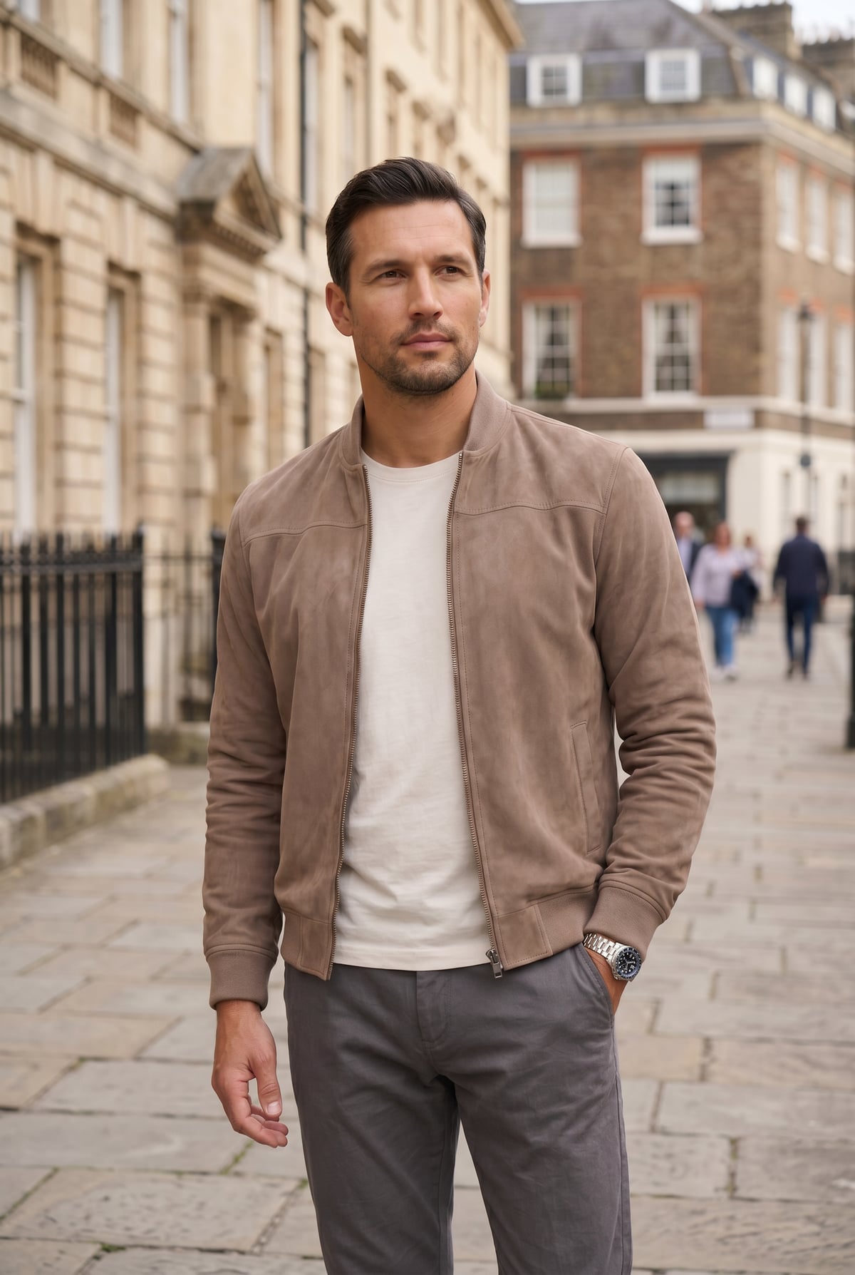 bomber homme coupe moderne zippé en beige