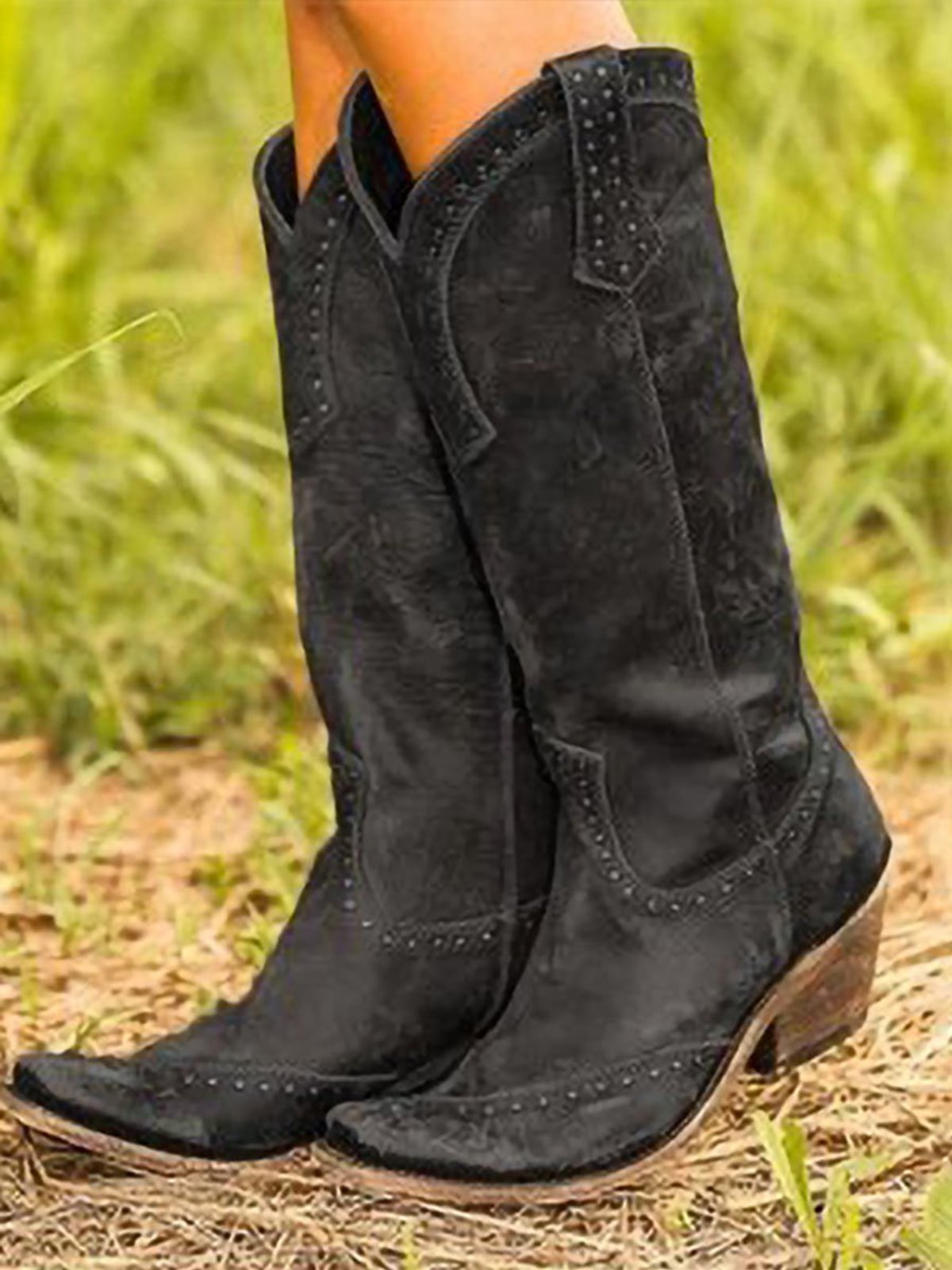 bottes cowboy femme à rivets montantes en noir