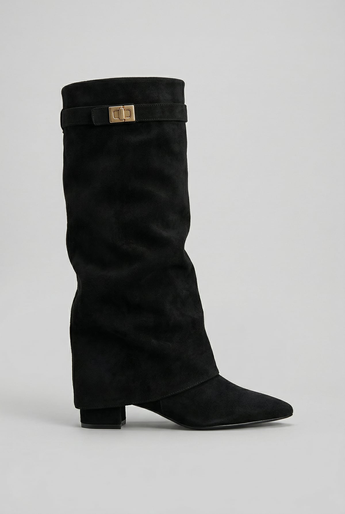 bottes femme hautes à talon carré en noir (aspect daim)