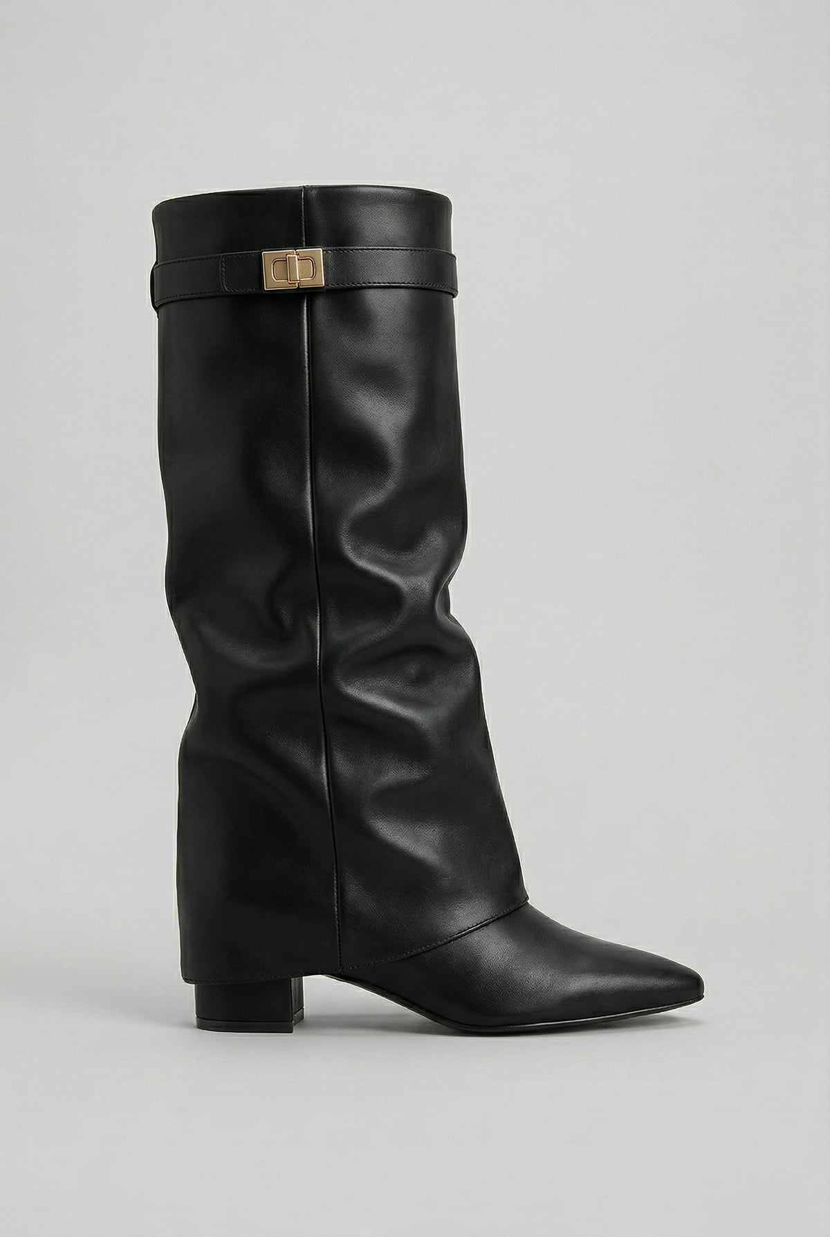 bottes femme hautes à talon carré en noir (aspect cuir)