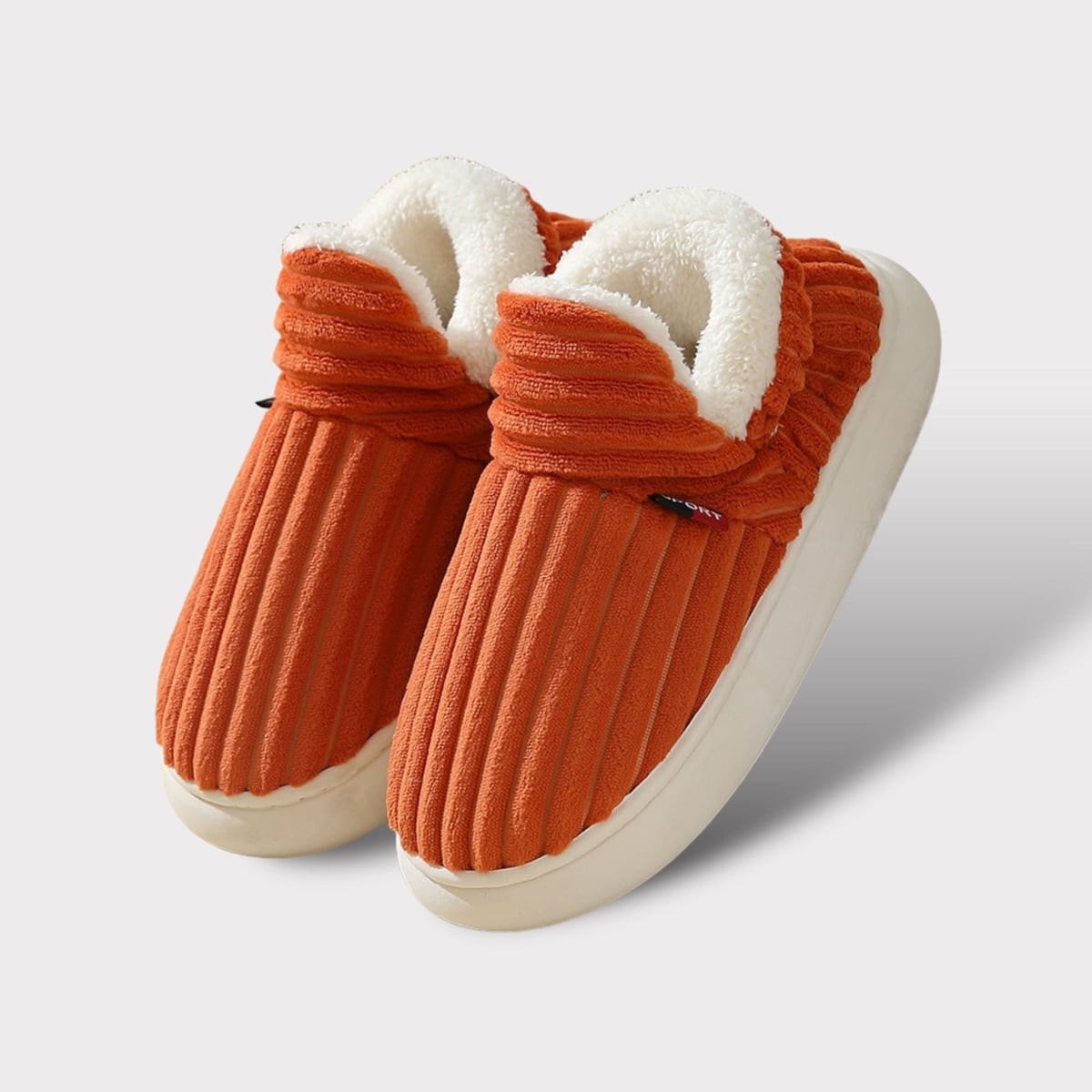 chausson femme fourré col haut en orange