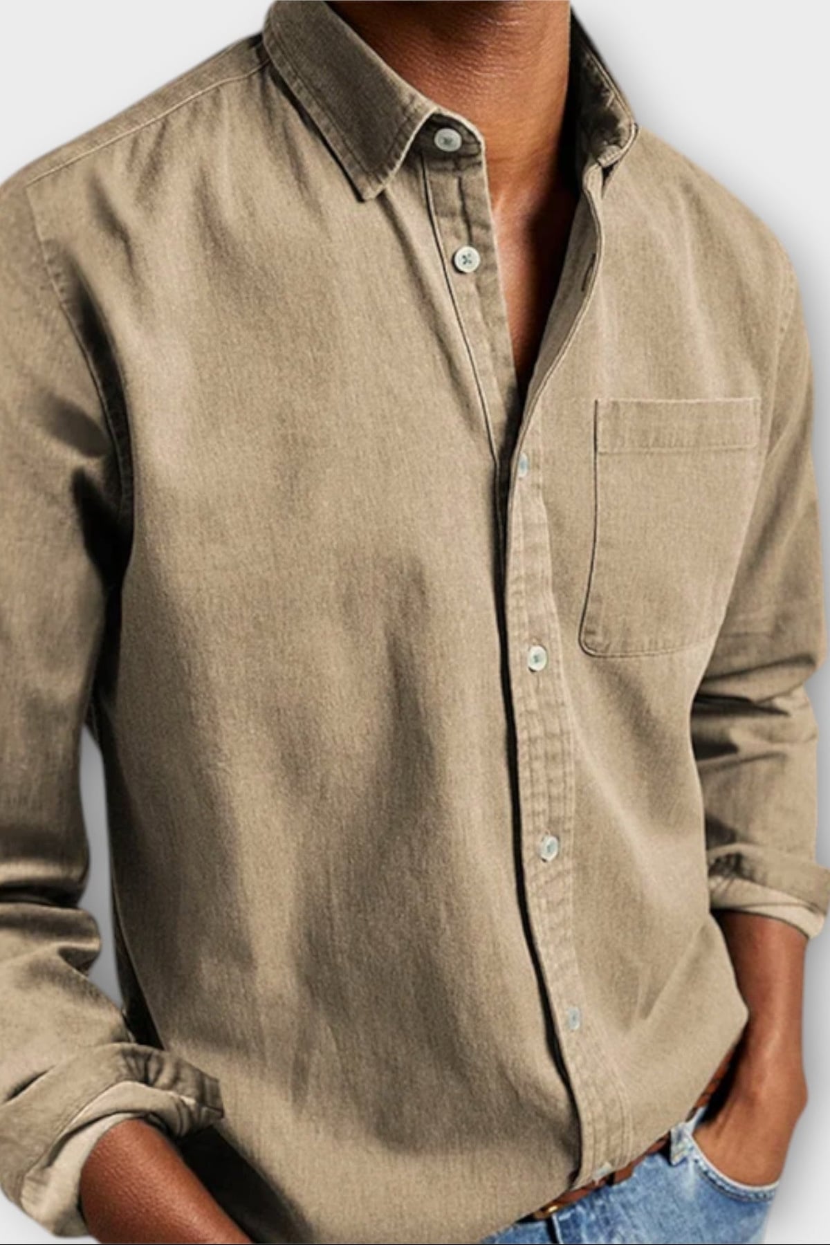 chemise homme col boutonné manches longues en beige