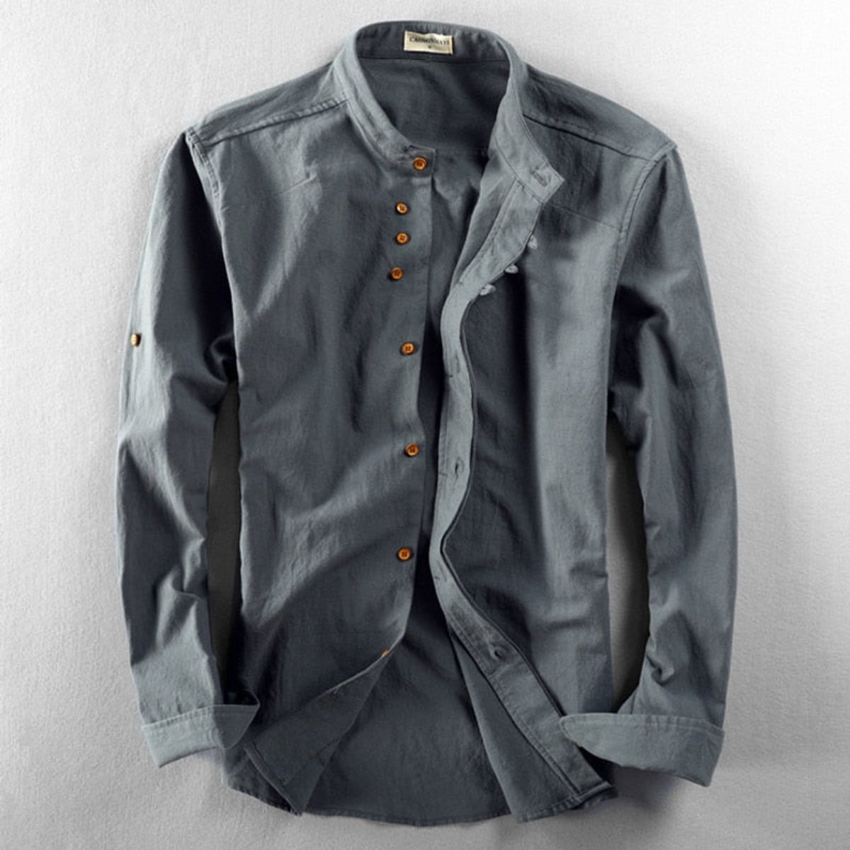 chemise homme col montant coupe droite en anthracite