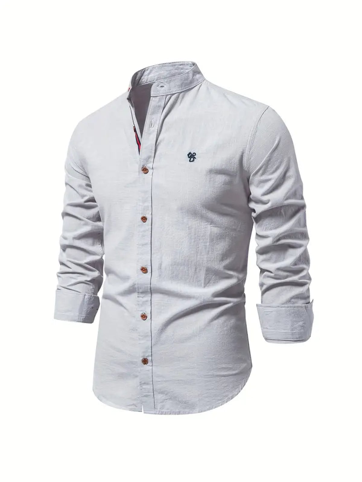chemise homme col montant coupe slim manches longues en gris