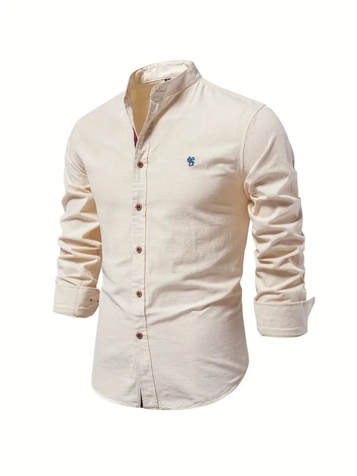 chemise homme col montant coupe slim manches longues en beige