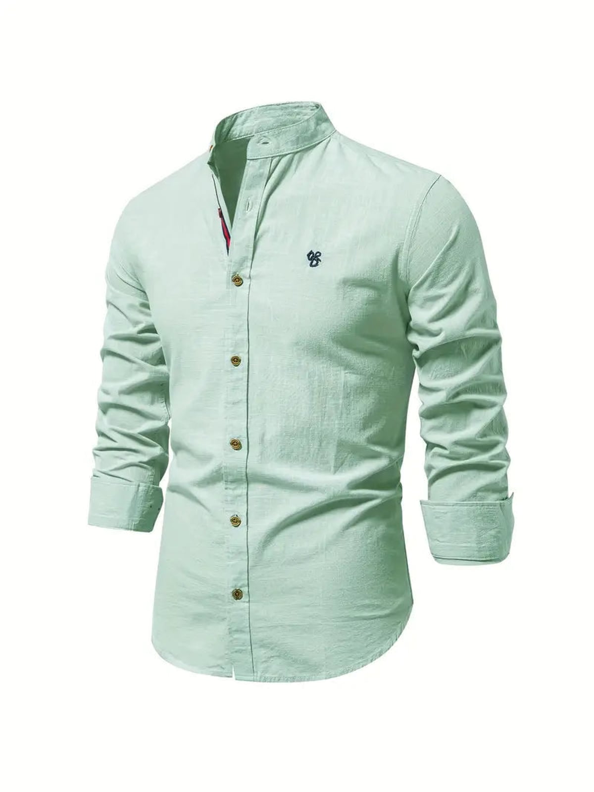 chemise homme col montant coupe slim manches longues en vert clair