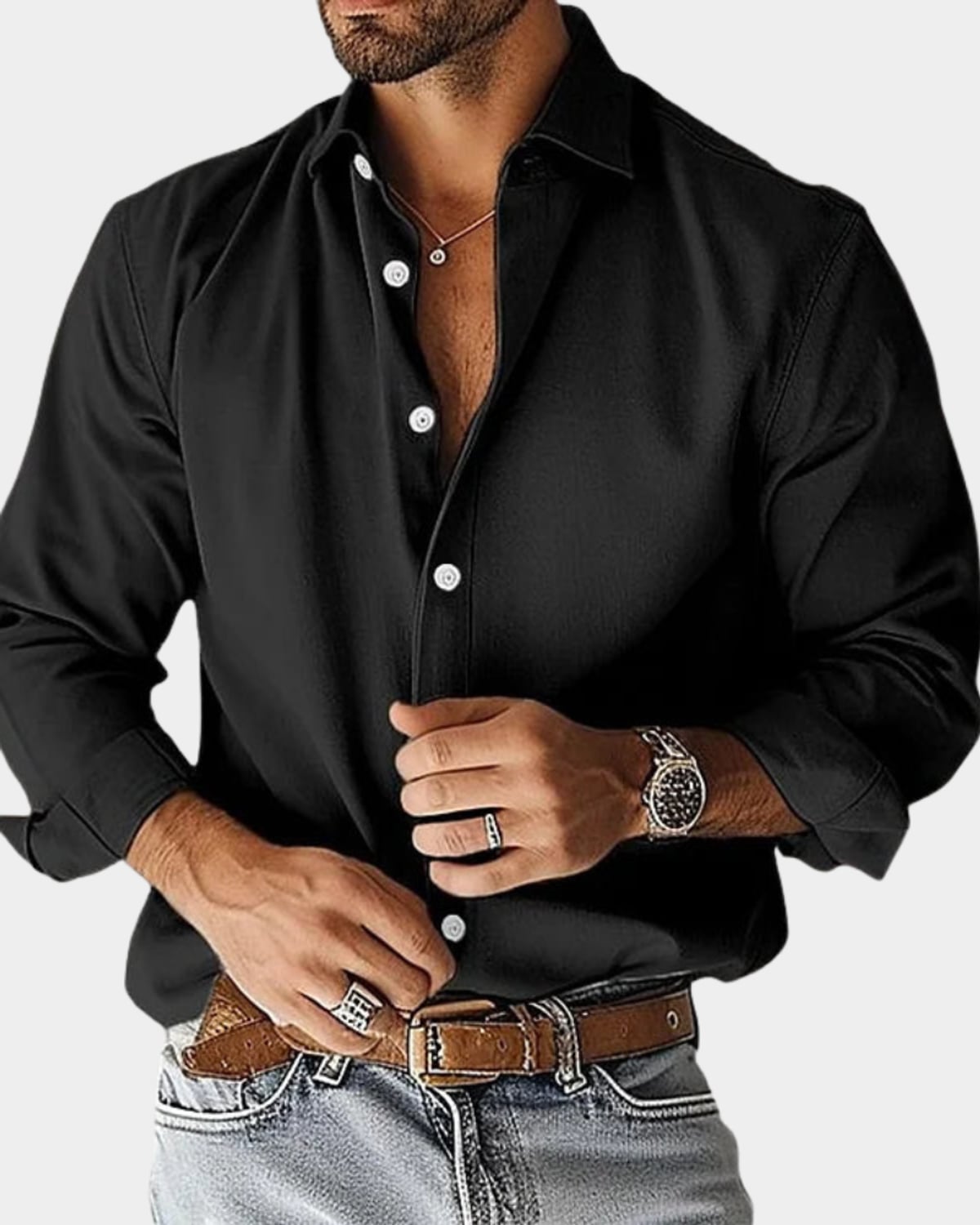 chemise homme coupe ajustée manches longues en noir