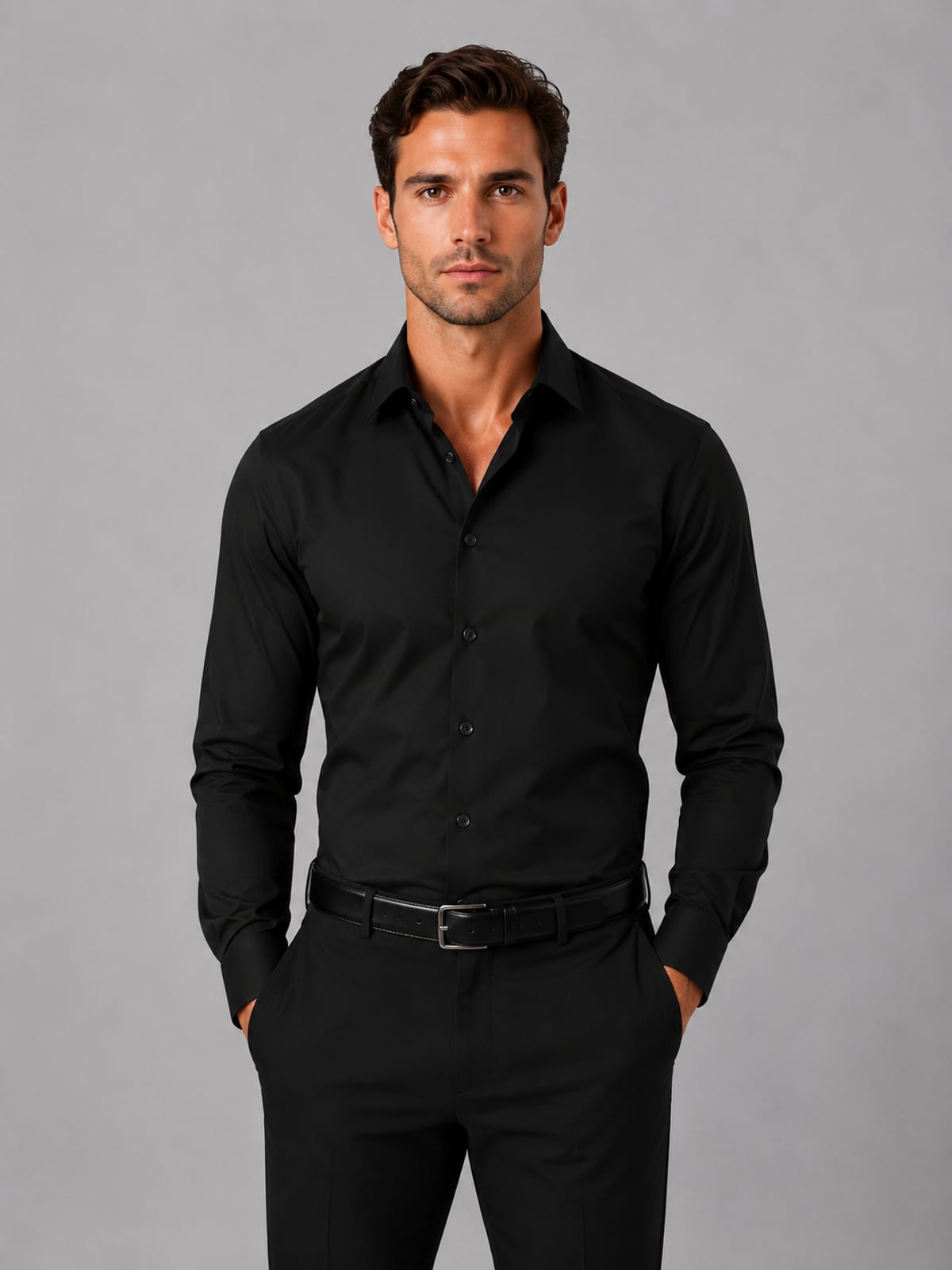 chemise homme coupe slim col classique boutons poignets en noir