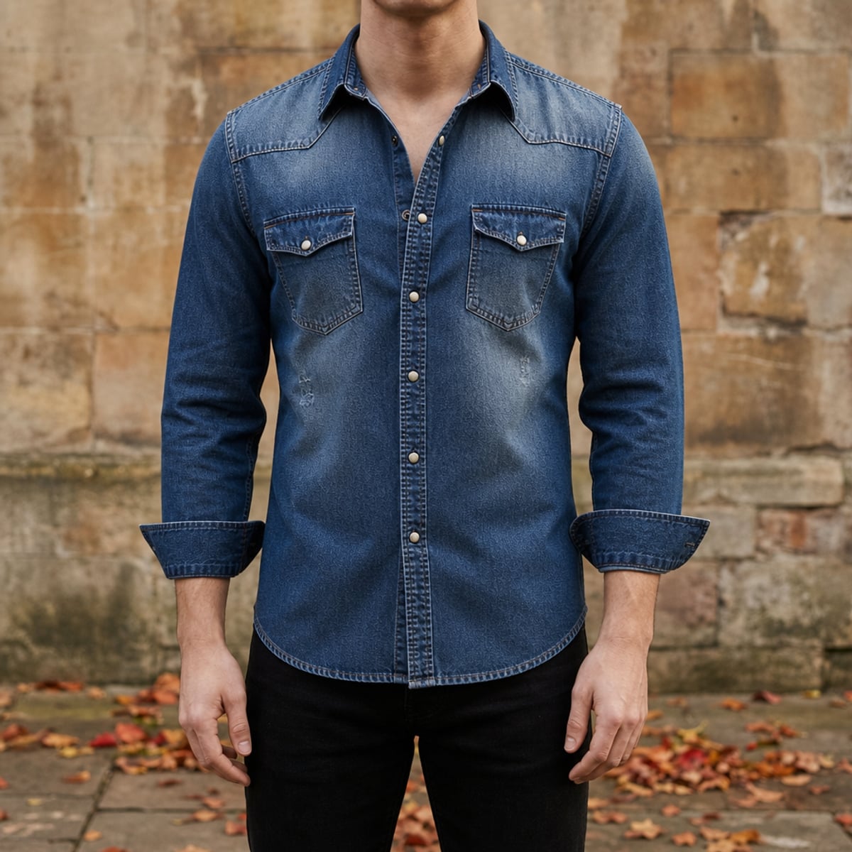 chemise homme coupe slim manches longues en bleu foncé