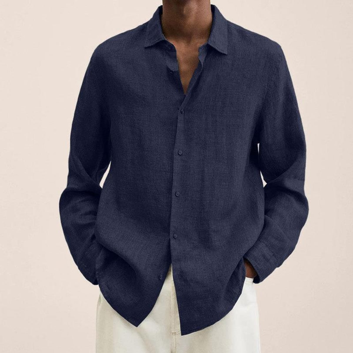 chemise homme manches longues coupe ample en bleu marine