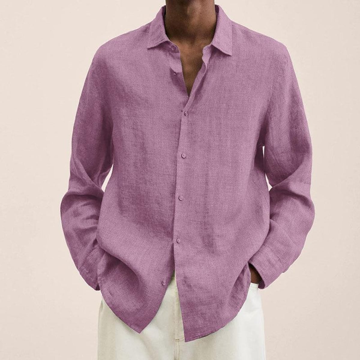 chemise homme manches longues coupe ample en rose