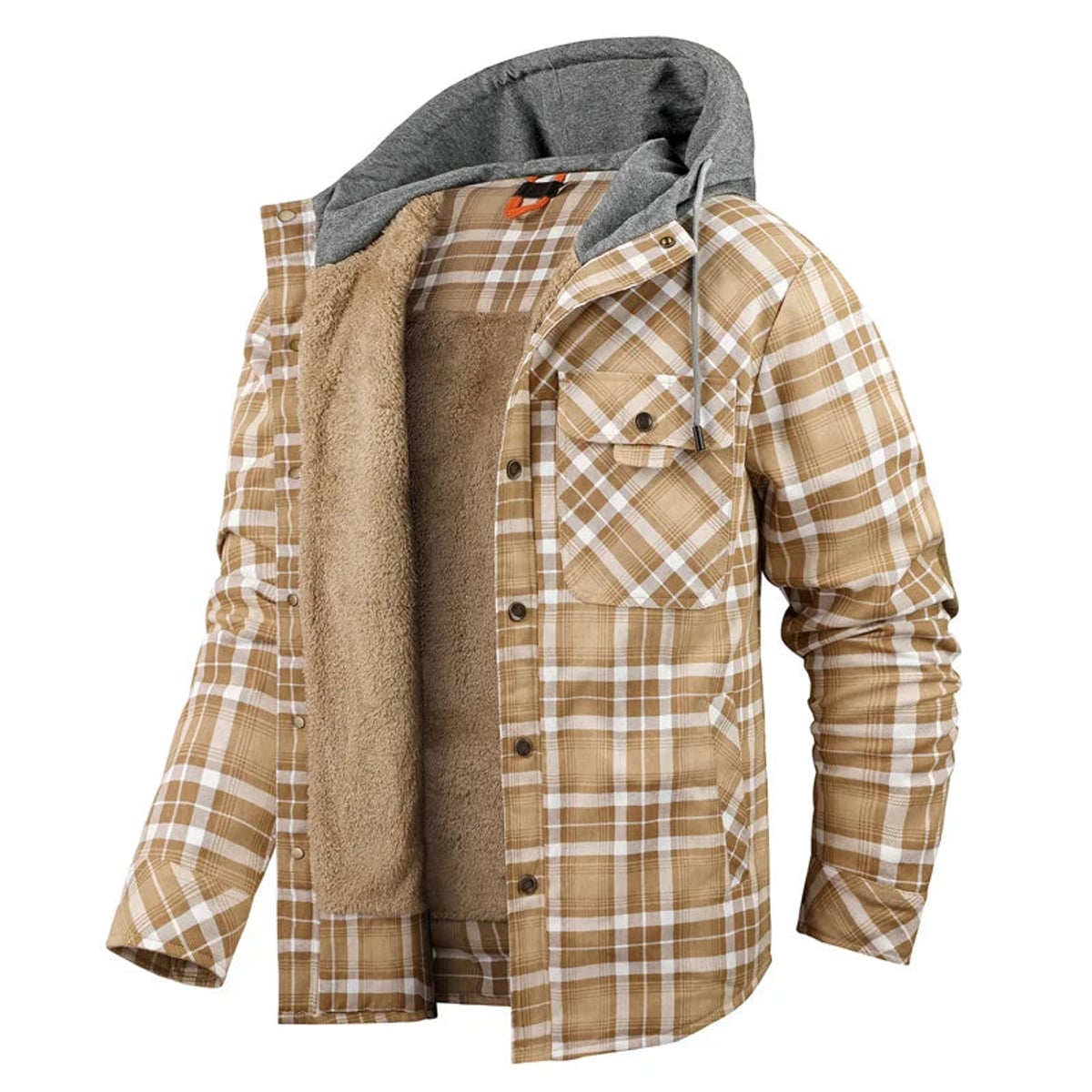 chemise veste homme à capuche doublée manches longues en kaki