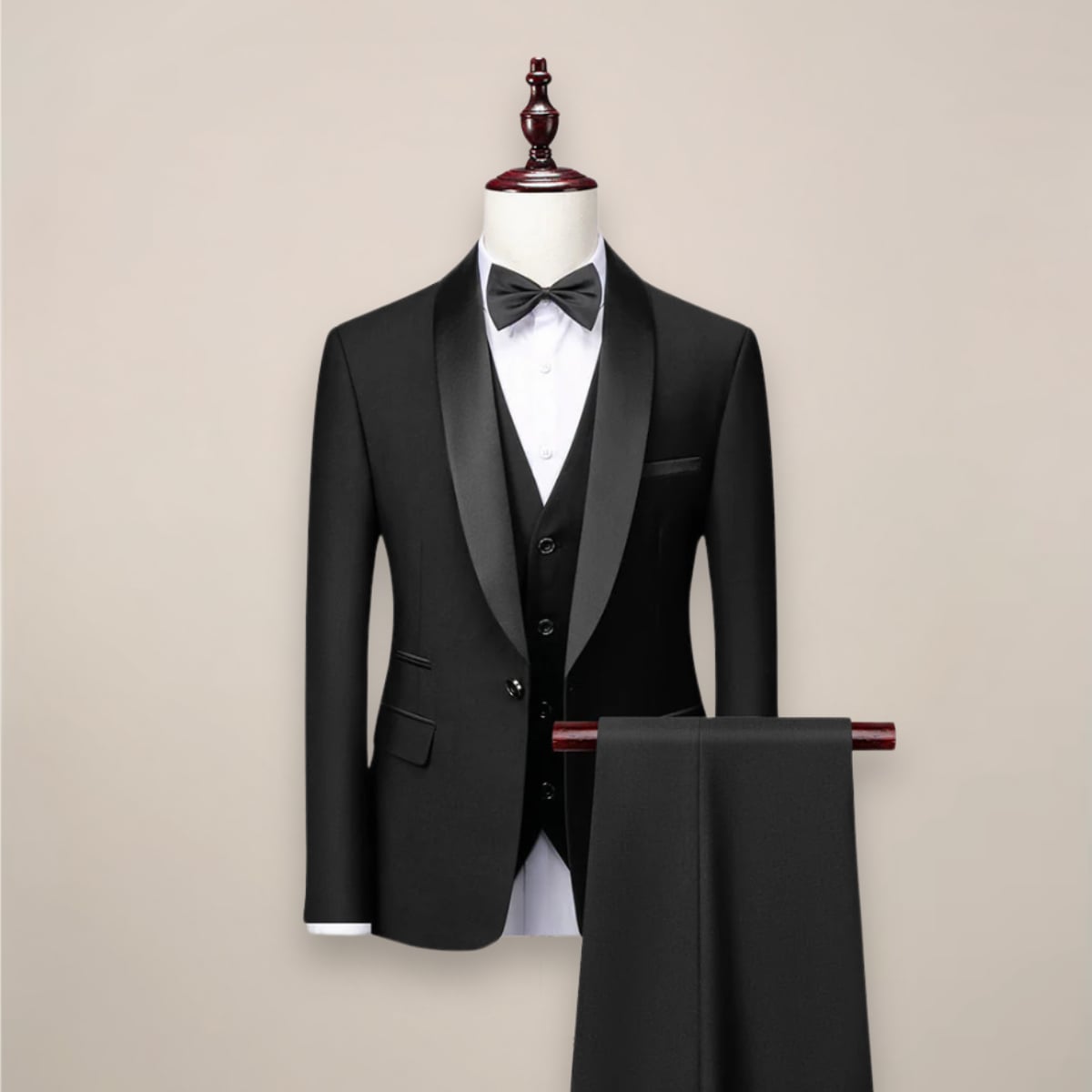 costume 3 pièces homme col châle coupe slim en noir