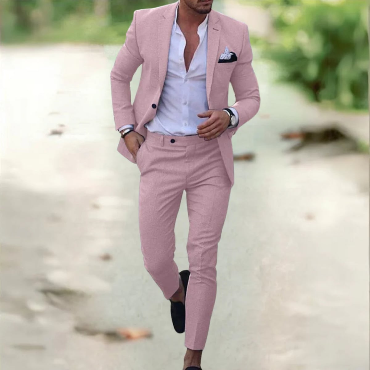 costume homme coupe slim deux pièces en rose