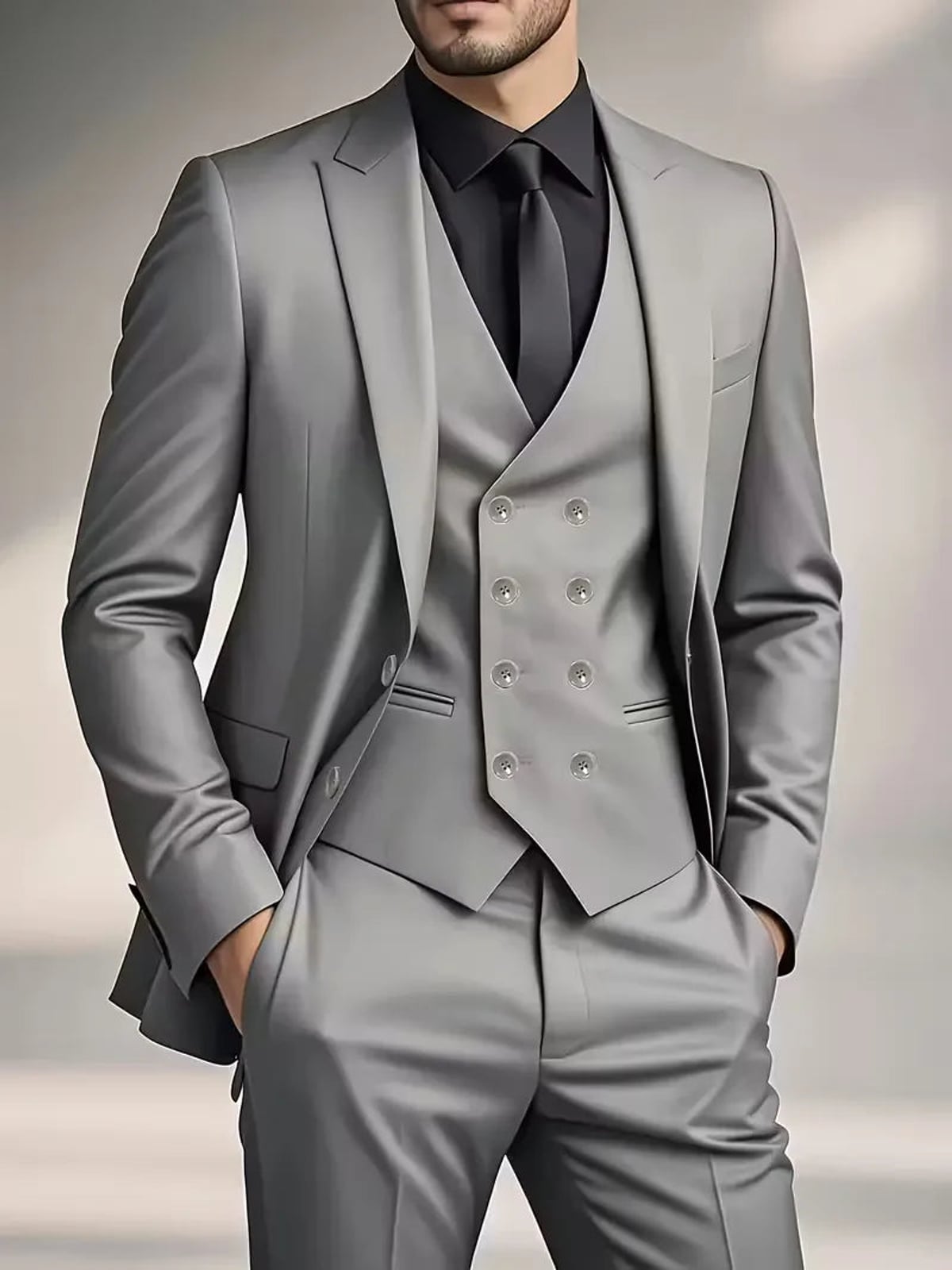 costume trois pièces homme coupe slim croisé en gris