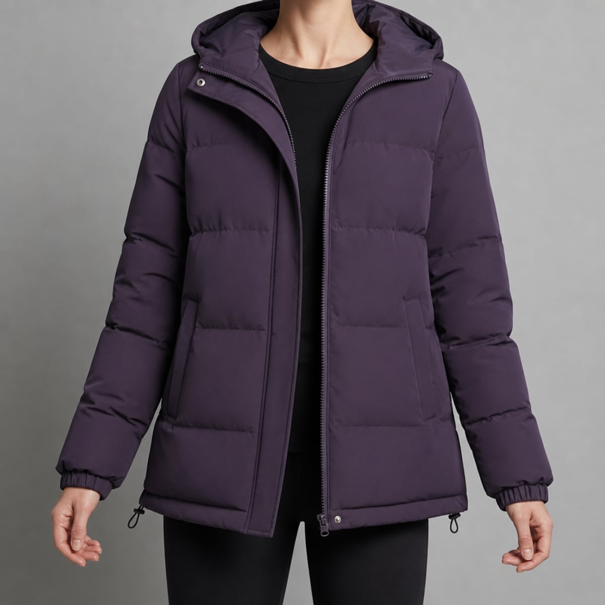 doudoune femme à capuche coupe droite en violet