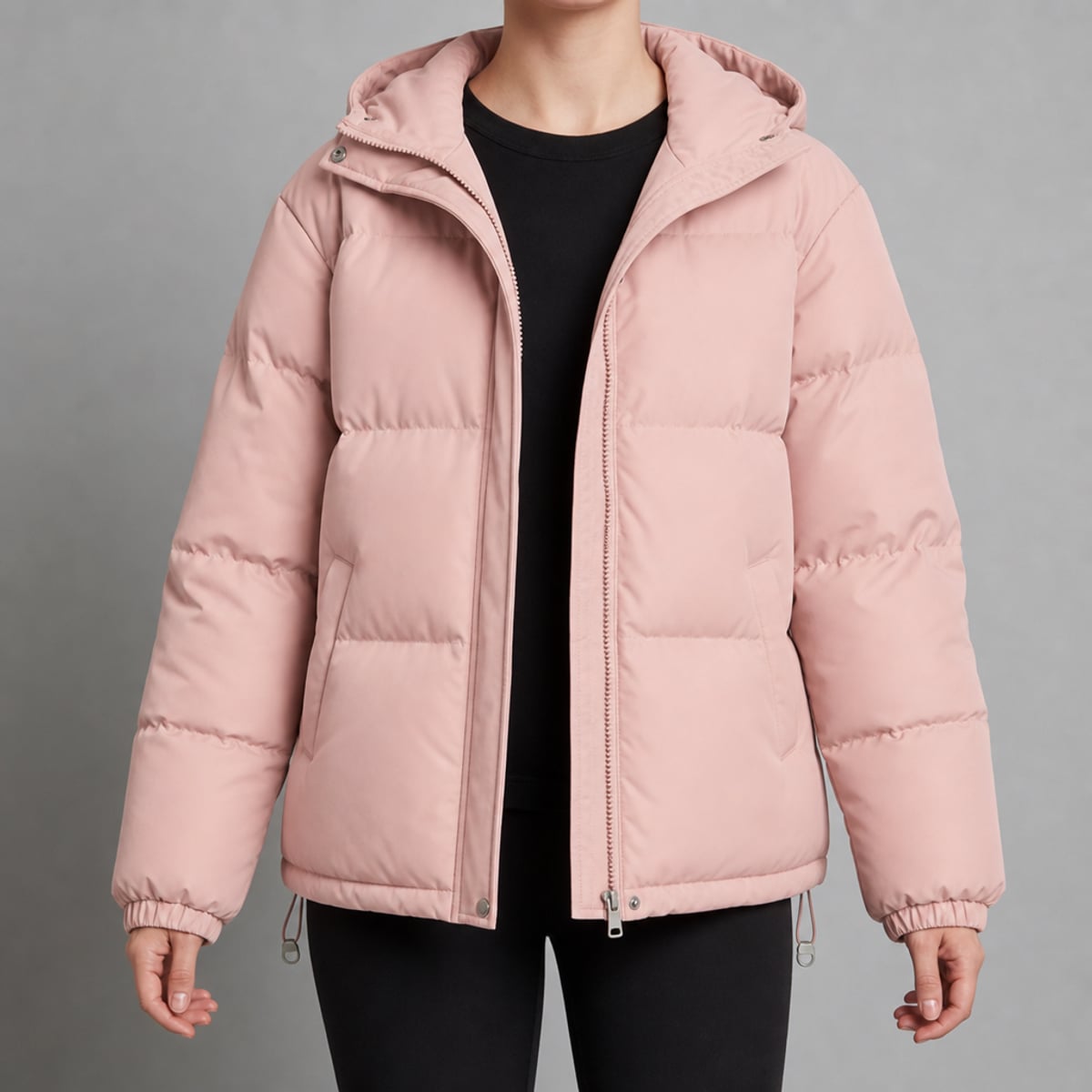 doudoune femme à capuche coupe droite en rose