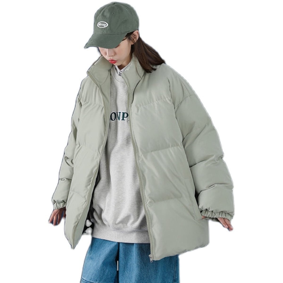 doudoune femme col montant oversize en vert