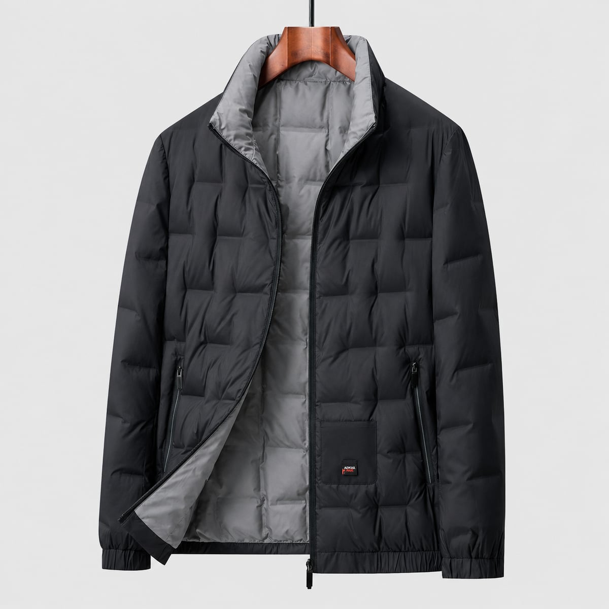 doudoune homme col montant coupe ajustée en noir
