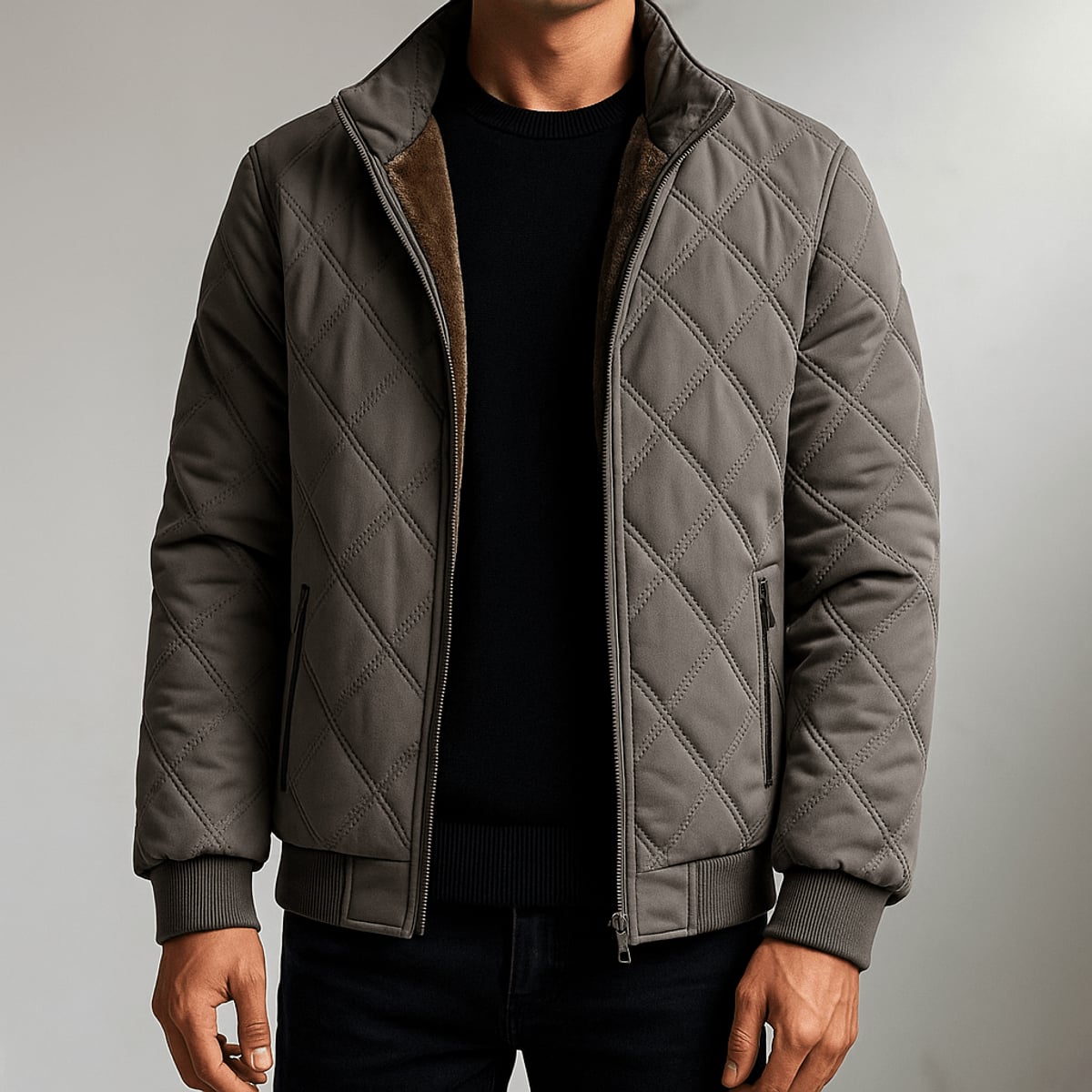 doudoune homme col montant matelassée chaude en gris