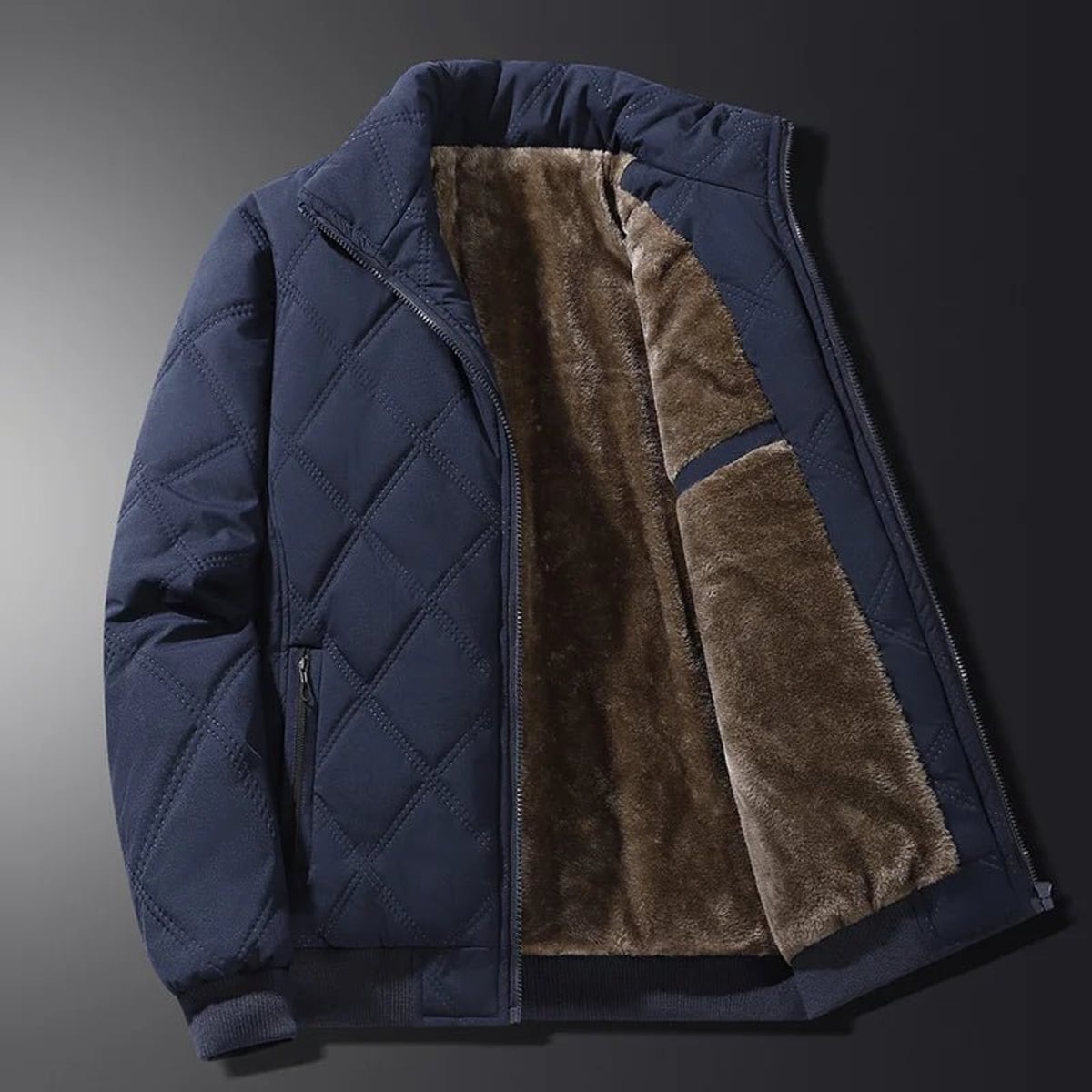 doudoune homme matelassée col montant en bleu marine