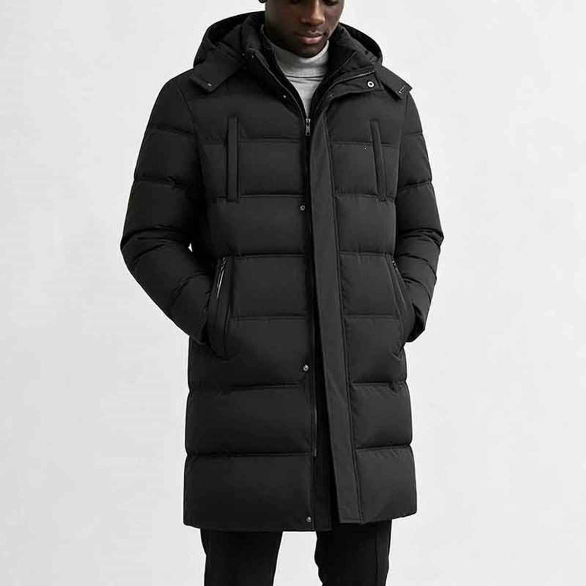 doudoune longue homme à capuche noir