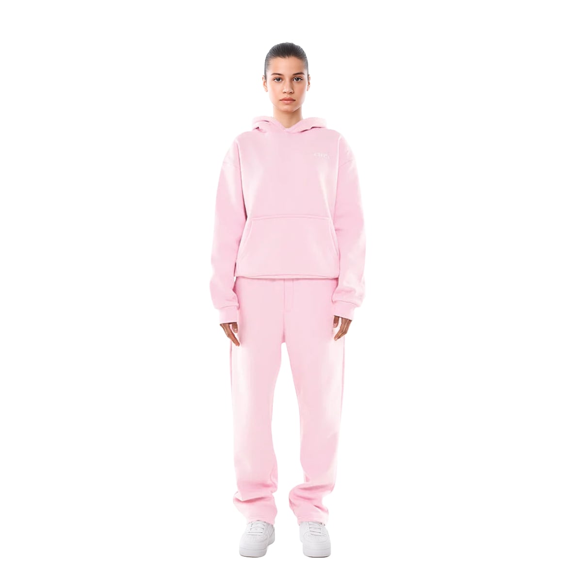 ensemble jogging femme oversize à capuche en rose clair