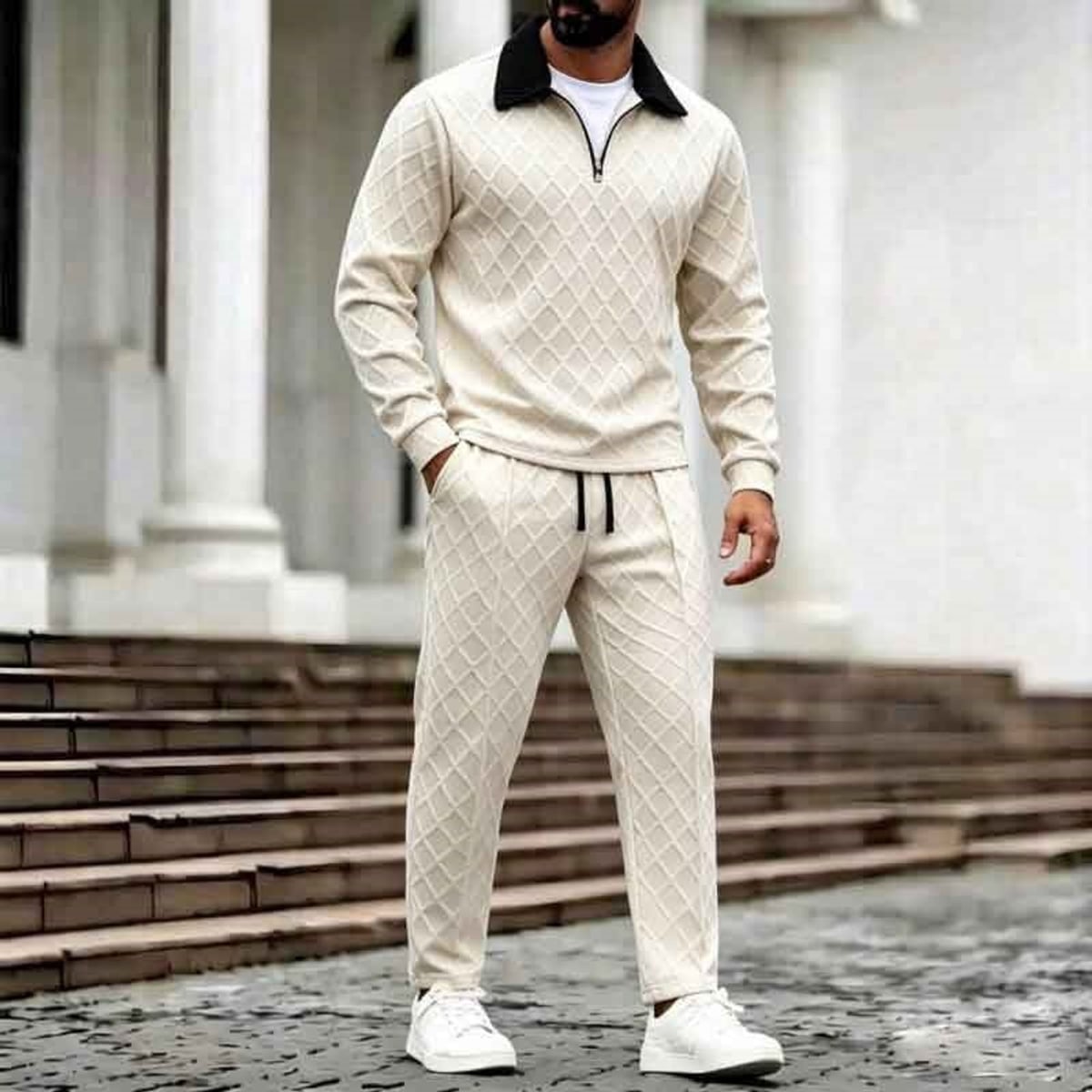 ensemble loungewear homme col demi-zip en kaki