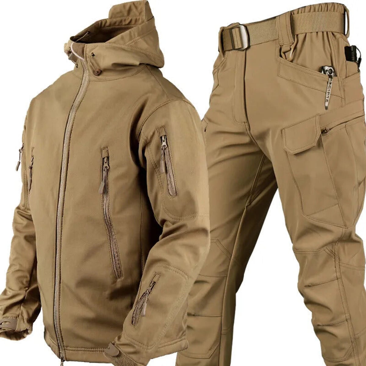ensemble outdoor homme coupe ajustée capuche en kaki