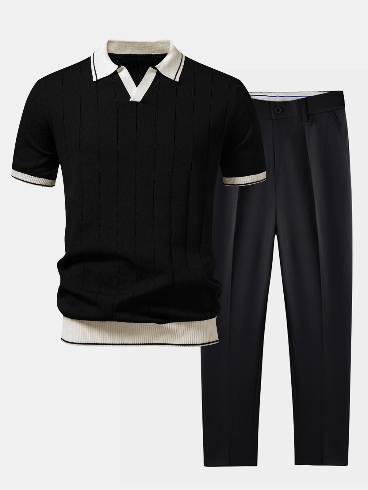 ensemble polo homme manches courtes pantalon en noir