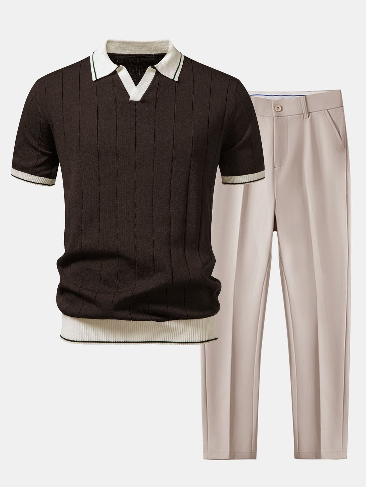 ensemble polo homme manches courtes pantalon en marron