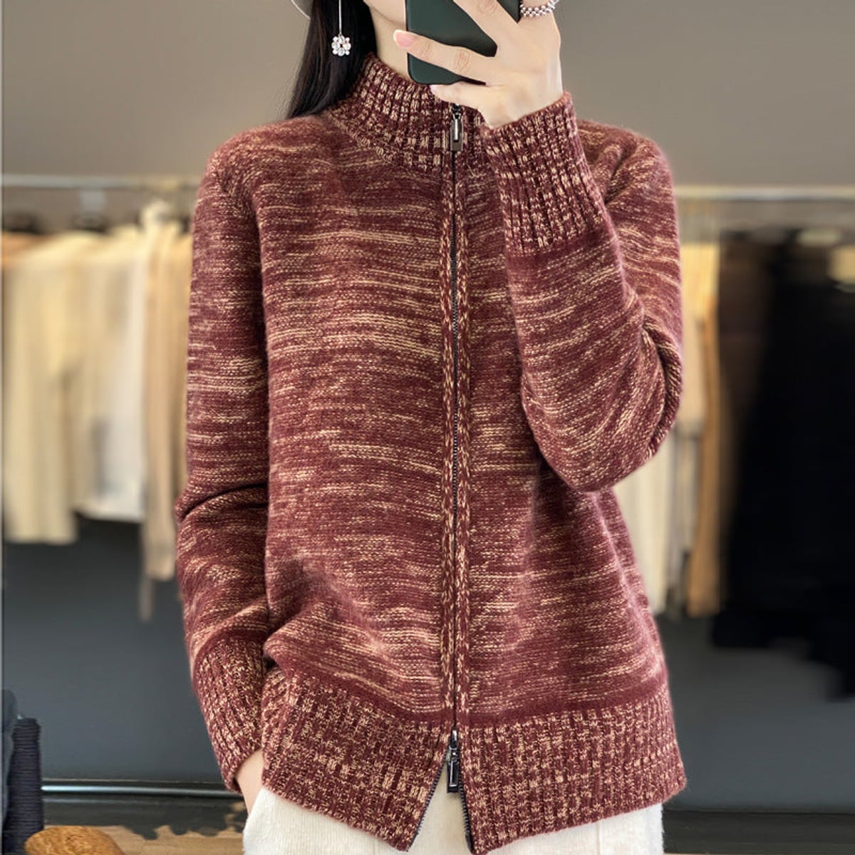 gilet femme col montant zippé oversize en rouge
