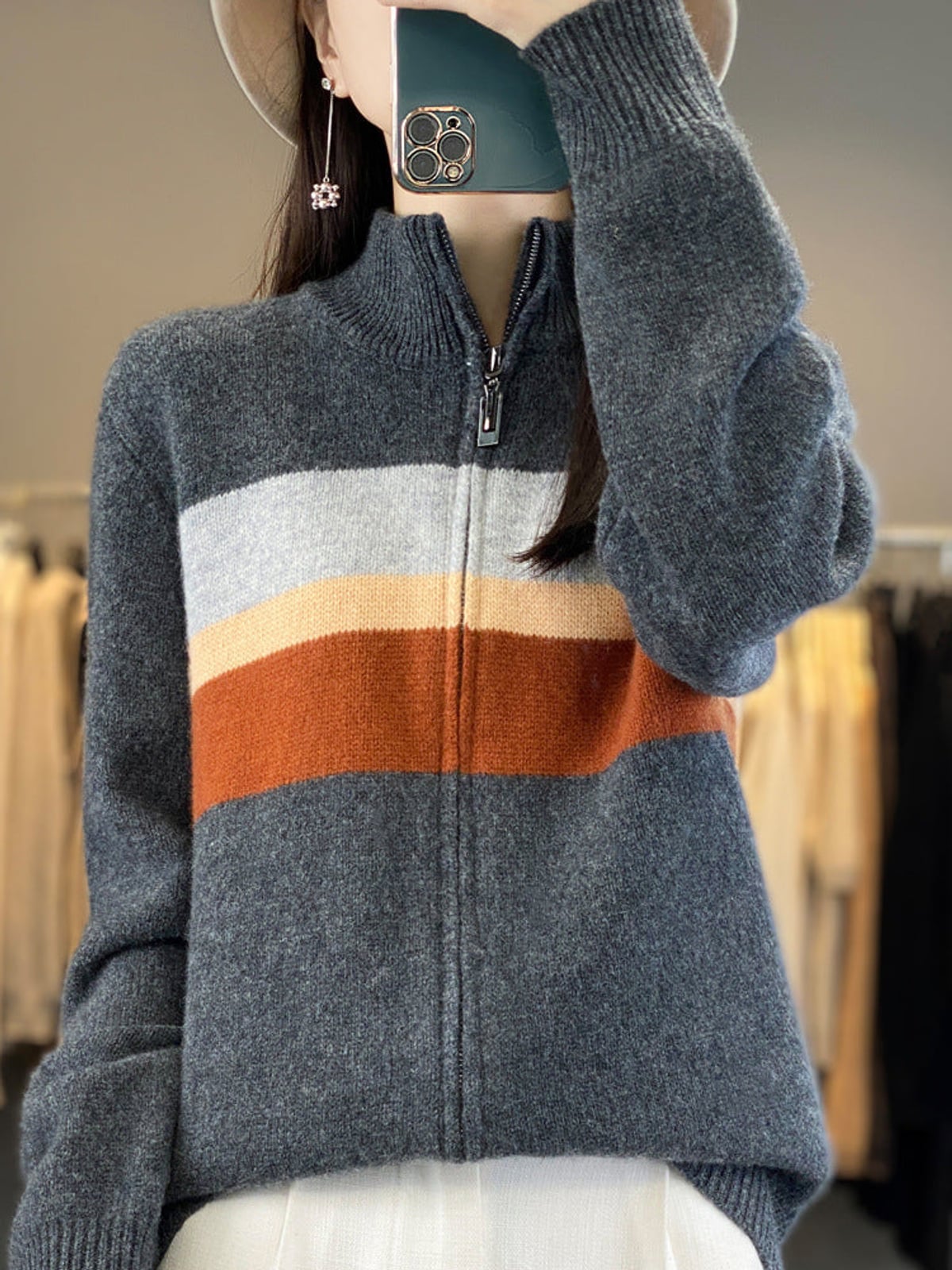 gilet femme oversize col montant zippé